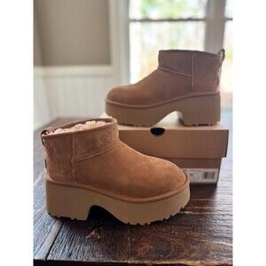 UGG Classic Ultra Mini New Heights Boots Chestnut Womens Size 8 Platform NEW